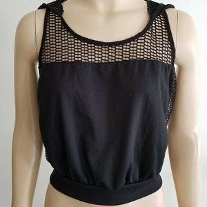 Fashion Nova Black Mesh Fishnet Sleeveless Hoodie Top Large NWOT